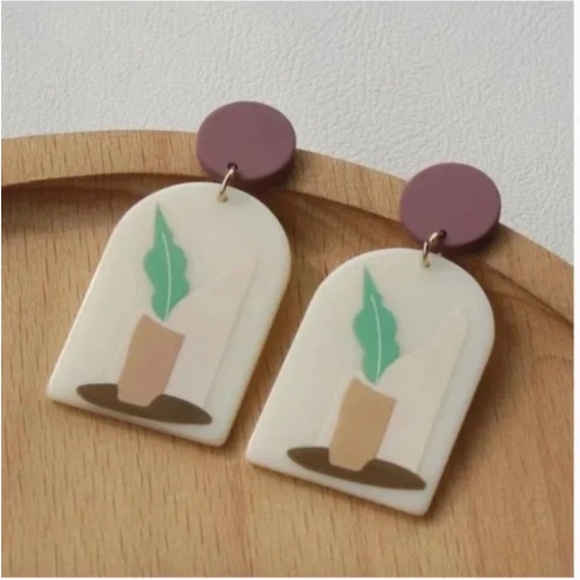 ✨ FREE Plant Geo Shape Floral Boho Peasant Hipster Hippie Art Deco Drop Earrings - Picture 3 of 3